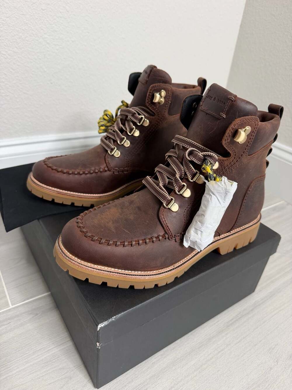 Rag & Bone Cameron Lace Up Boots Mocha Brown Leather Waterproof Lug Sole Size 10 - Picture 7 of 9